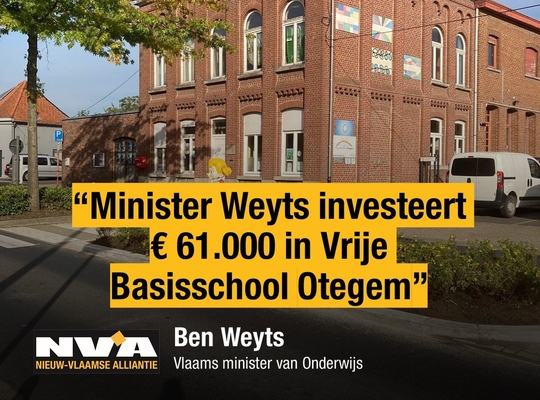 Minister Weyts investeert € 61.000 in Vrije Basisschool Otegem